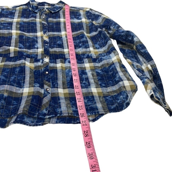 Wrangler Heritage Blue & Green Bleached Plaid Western Embroidered Shirt Top Sz L - Picture 8 of 8